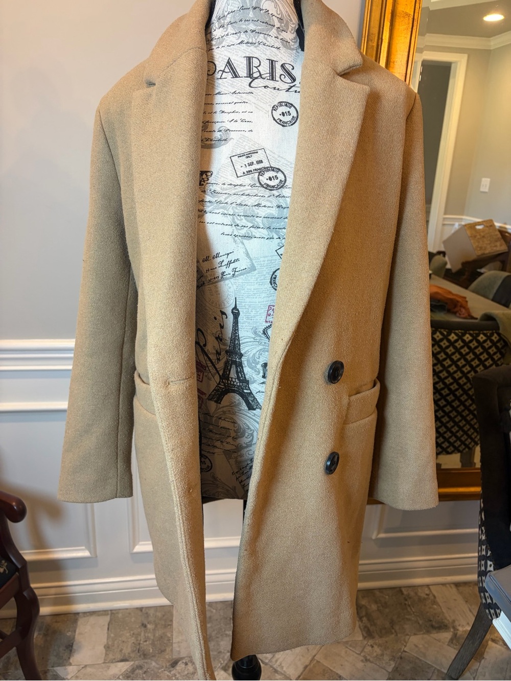 Marc New York Camel Single-Breasted Wool-Blend Trench Coat - Picture 3 of 5